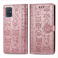 Leather Case Stands Fashionable Pattern Flip Cover Holder S03D for Samsung Galaxy A51 4G Pink