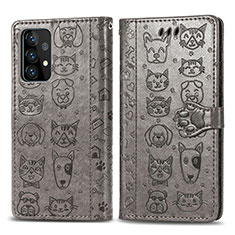 Leather Case Stands Fashionable Pattern Flip Cover Holder S03D for Samsung Galaxy A52 5G Gray