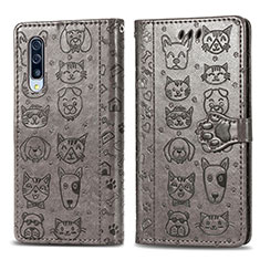 Leather Case Stands Fashionable Pattern Flip Cover Holder S03D for Samsung Galaxy A70S Gray