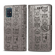 Leather Case Stands Fashionable Pattern Flip Cover Holder S03D for Samsung Galaxy A71 4G A715 Gray