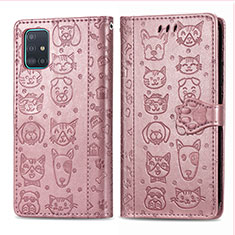 Leather Case Stands Fashionable Pattern Flip Cover Holder S03D for Samsung Galaxy A71 4G A715 Pink