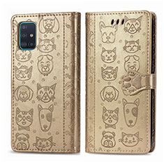 Leather Case Stands Fashionable Pattern Flip Cover Holder S03D for Samsung Galaxy A71 5G Gold