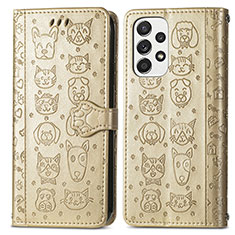 Leather Case Stands Fashionable Pattern Flip Cover Holder S03D for Samsung Galaxy A73 5G Gold