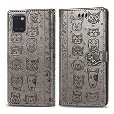 Leather Case Stands Fashionable Pattern Flip Cover Holder S03D for Samsung Galaxy A81 Gray