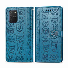 Leather Case Stands Fashionable Pattern Flip Cover Holder S03D for Samsung Galaxy A91 Blue