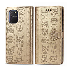 Leather Case Stands Fashionable Pattern Flip Cover Holder S03D for Samsung Galaxy A91 Gold