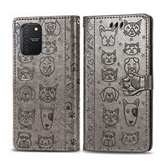Leather Case Stands Fashionable Pattern Flip Cover Holder S03D for Samsung Galaxy A91 Gray