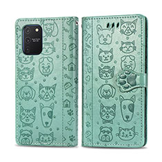 Leather Case Stands Fashionable Pattern Flip Cover Holder S03D for Samsung Galaxy A91 Green