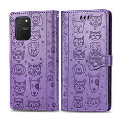 Leather Case Stands Fashionable Pattern Flip Cover Holder S03D for Samsung Galaxy A91 Purple
