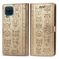 Leather Case Stands Fashionable Pattern Flip Cover Holder S03D for Samsung Galaxy F12 Gold