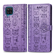Leather Case Stands Fashionable Pattern Flip Cover Holder S03D for Samsung Galaxy F12 Purple