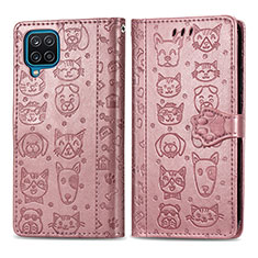 Leather Case Stands Fashionable Pattern Flip Cover Holder S03D for Samsung Galaxy F12 Rose Gold