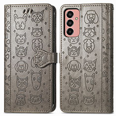Leather Case Stands Fashionable Pattern Flip Cover Holder S03D for Samsung Galaxy F13 4G Gray
