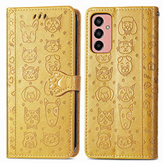 Leather Case Stands Fashionable Pattern Flip Cover Holder S03D for Samsung Galaxy F13 4G Yellow