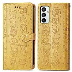Leather Case Stands Fashionable Pattern Flip Cover Holder S03D for Samsung Galaxy F23 5G Yellow