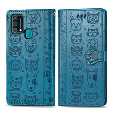 Leather Case Stands Fashionable Pattern Flip Cover Holder S03D for Samsung Galaxy F41 Blue