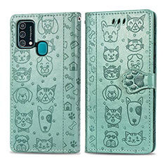 Leather Case Stands Fashionable Pattern Flip Cover Holder S03D for Samsung Galaxy F41 Green