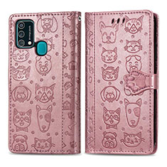 Leather Case Stands Fashionable Pattern Flip Cover Holder S03D for Samsung Galaxy F41 Pink