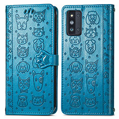 Leather Case Stands Fashionable Pattern Flip Cover Holder S03D for Samsung Galaxy F52 5G Blue