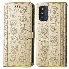 Leather Case Stands Fashionable Pattern Flip Cover Holder S03D for Samsung Galaxy F52 5G Gold