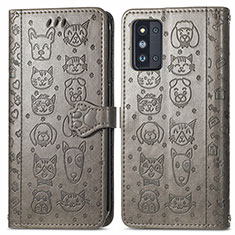 Leather Case Stands Fashionable Pattern Flip Cover Holder S03D for Samsung Galaxy F52 5G Gray