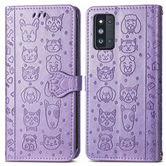 Leather Case Stands Fashionable Pattern Flip Cover Holder S03D for Samsung Galaxy F52 5G Purple