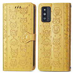 Leather Case Stands Fashionable Pattern Flip Cover Holder S03D for Samsung Galaxy F52 5G Yellow