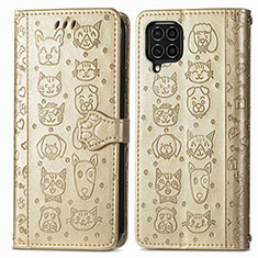Leather Case Stands Fashionable Pattern Flip Cover Holder S03D for Samsung Galaxy F62 5G Gold