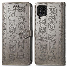 Leather Case Stands Fashionable Pattern Flip Cover Holder S03D for Samsung Galaxy F62 5G Gray