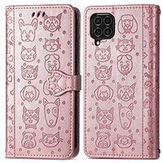 Leather Case Stands Fashionable Pattern Flip Cover Holder S03D for Samsung Galaxy F62 5G Pink