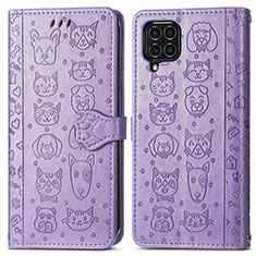 Leather Case Stands Fashionable Pattern Flip Cover Holder S03D for Samsung Galaxy F62 5G Purple