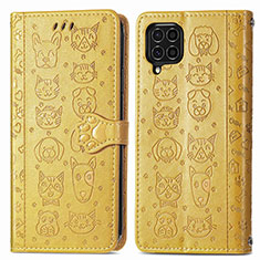 Leather Case Stands Fashionable Pattern Flip Cover Holder S03D for Samsung Galaxy F62 5G Yellow
