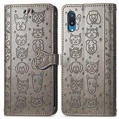 Leather Case Stands Fashionable Pattern Flip Cover Holder S03D for Samsung Galaxy M02 Gray