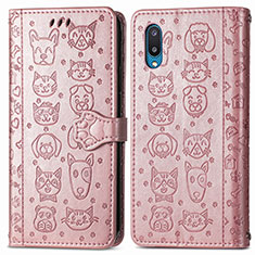 Leather Case Stands Fashionable Pattern Flip Cover Holder S03D for Samsung Galaxy M02 Pink