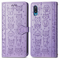 Leather Case Stands Fashionable Pattern Flip Cover Holder S03D for Samsung Galaxy M02 Purple