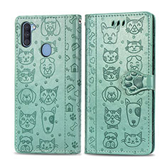 Leather Case Stands Fashionable Pattern Flip Cover Holder S03D for Samsung Galaxy M11 Green
