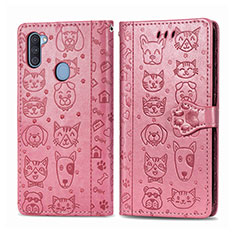 Leather Case Stands Fashionable Pattern Flip Cover Holder S03D for Samsung Galaxy M11 Pink