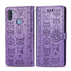 Leather Case Stands Fashionable Pattern Flip Cover Holder S03D for Samsung Galaxy M11 Purple