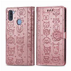 Leather Case Stands Fashionable Pattern Flip Cover Holder S03D for Samsung Galaxy M11 Rose Gold
