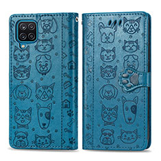 Leather Case Stands Fashionable Pattern Flip Cover Holder S03D for Samsung Galaxy M12 Blue