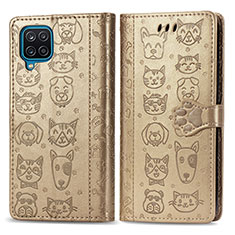 Leather Case Stands Fashionable Pattern Flip Cover Holder S03D for Samsung Galaxy M12 Gold