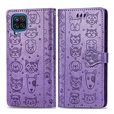 Leather Case Stands Fashionable Pattern Flip Cover Holder S03D for Samsung Galaxy M12 Purple