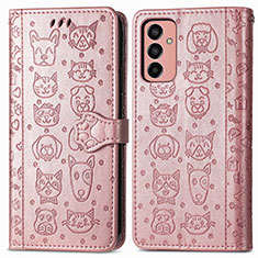 Leather Case Stands Fashionable Pattern Flip Cover Holder S03D for Samsung Galaxy M13 4G Pink