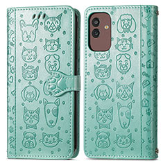 Leather Case Stands Fashionable Pattern Flip Cover Holder S03D for Samsung Galaxy M13 5G Green