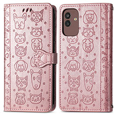 Leather Case Stands Fashionable Pattern Flip Cover Holder S03D for Samsung Galaxy M13 5G Pink