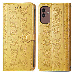 Leather Case Stands Fashionable Pattern Flip Cover Holder S03D for Samsung Galaxy M13 5G Yellow