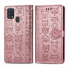 Leather Case Stands Fashionable Pattern Flip Cover Holder S03D for Samsung Galaxy M21s Pink