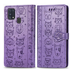 Leather Case Stands Fashionable Pattern Flip Cover Holder S03D for Samsung Galaxy M21s Purple
