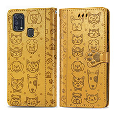 Leather Case Stands Fashionable Pattern Flip Cover Holder S03D for Samsung Galaxy M21s Yellow