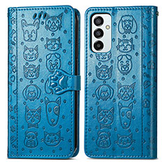 Leather Case Stands Fashionable Pattern Flip Cover Holder S03D for Samsung Galaxy M23 5G Blue